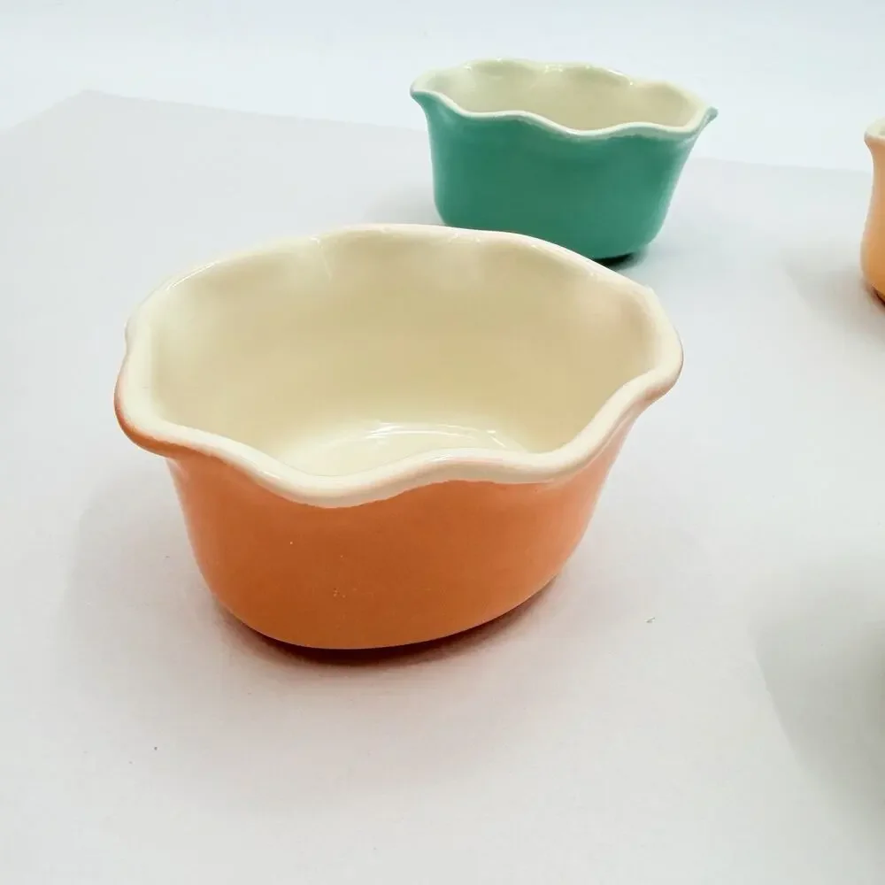 Grestel 4 PC Colorful Stoneware Ruffled Ramekin Dishes Portugal 4.5x 3.75 x 2.5